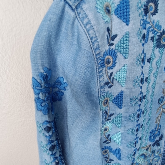 Driftwood Sundance Blue Embroidered Boho Chic Denim Shirt XS - Picture 5 of 14